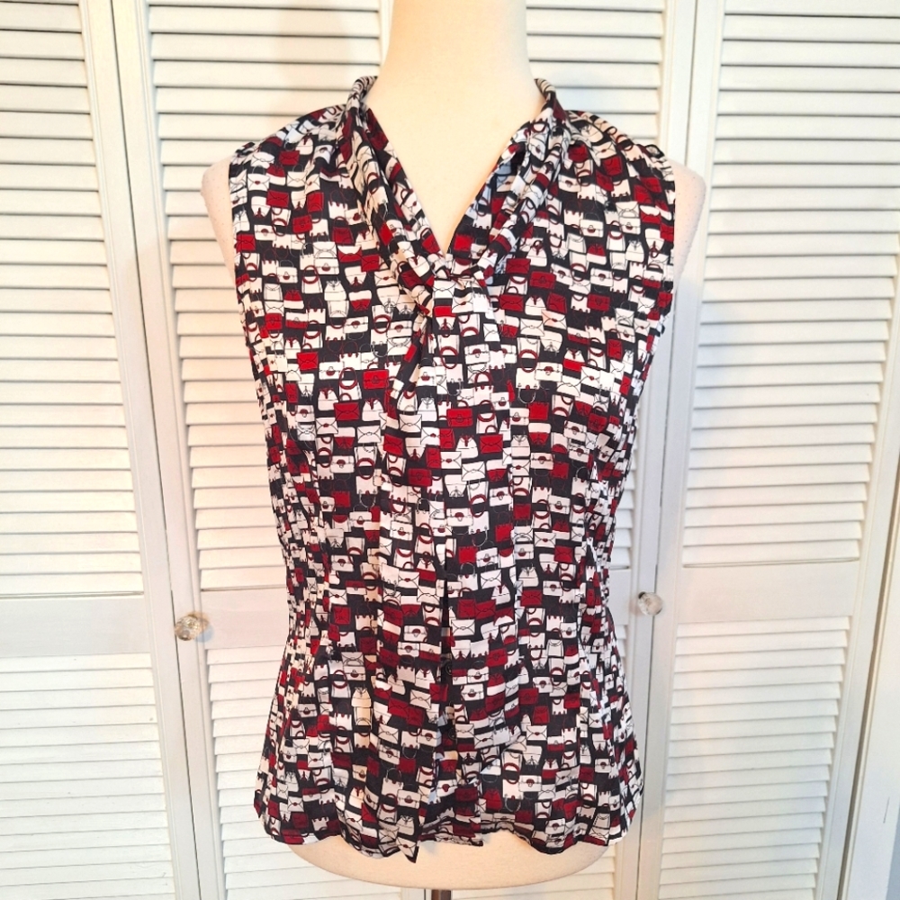 Tahari Arthur Levine handbag sleeveless blouse top XS *M1